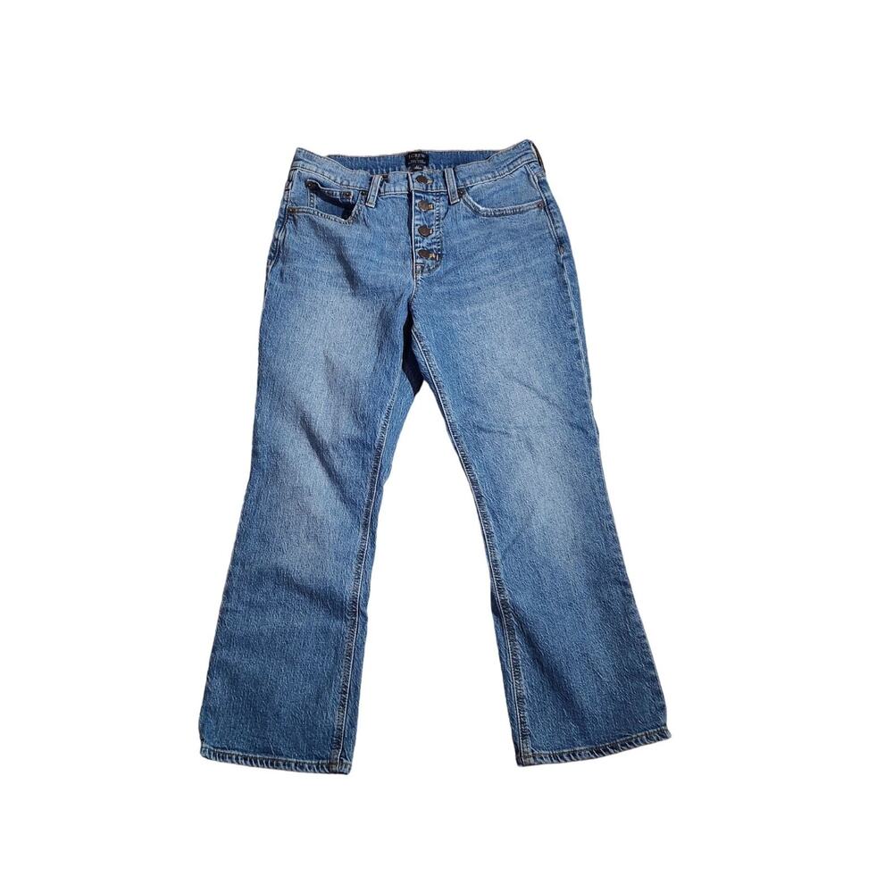 J Crew Factory Mid Rise Flare Button Fly Crop Jean Cottage Lake Wash Womens 27